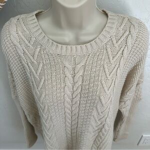Joseph A. Beige/Cream Oversized Boxy Cable Stitch, Crewneck Fisherman Sweater.